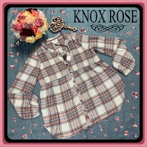Knox Rose V-cut mid shift plaid shirt